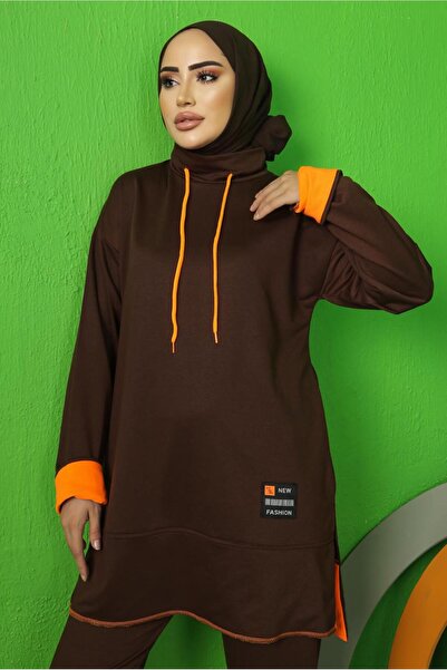 TRENDTESETTÜR WOMEN'S BROWN LACE-UP DETAILED TRACK SUIT T 9043