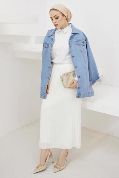 TRENDTESETTÜR WOMEN'S WHITE RUBBERED RUBBERED SKIRT T 502