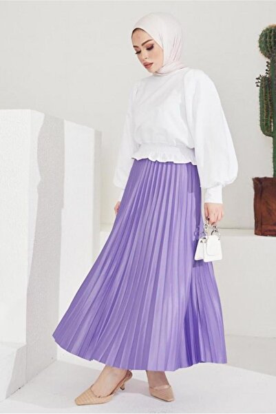 TRENDTESETTÜR WOMEN'S PURPLE (A.PURPLE) PLEATED WAIST ELASTIC SKIRT T 8354