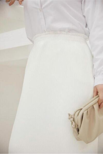 TRENDTESETTÜR WOMEN'S WHITE RUBBERED RUBBERED SKIRT T 502