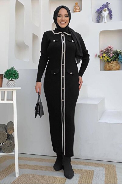 TRENDTESETTÜR KADIN SİYAH TRİKO ELBİSE T 21332