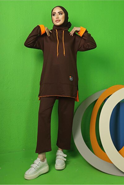 TRENDTESETTÜR WOMEN'S BROWN LACE-UP DETAILED TRACK SUIT T 9043