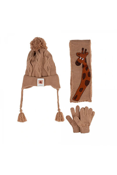 Skygo Kitti Bebe Men's Scarf Beanie Gloves Set (1-4 Years) K24160-09 Light Brown