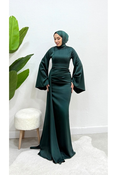 modasusev Ισπανικό βραδινό φόρεμα με σατέν μανίκι