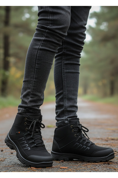 NHA 0001 SİYAH erkek bot içi tüylü su kar dayanıklı kışlık fermuarlı outboor ...