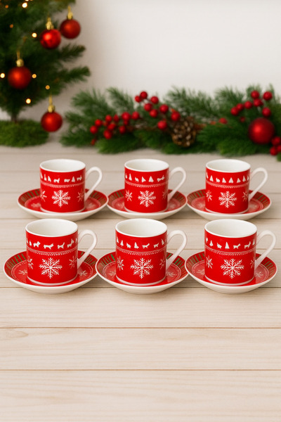 YzHome 6-Person Porcelain Christmas Patterned Coffee Cup Set Gift 90ml