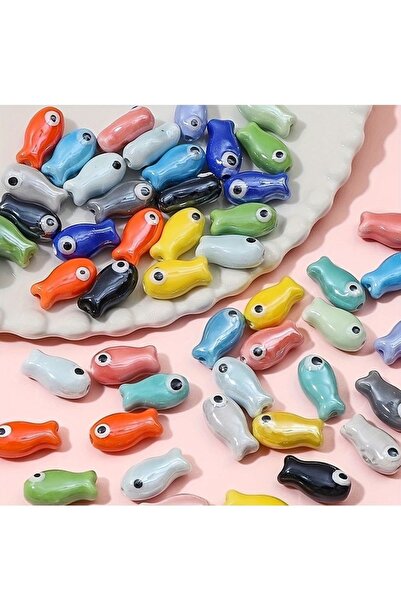 ella'nın çarşısı 1 dizi 16 Adet Seramik Karışık Renkli Balık Boncuk
