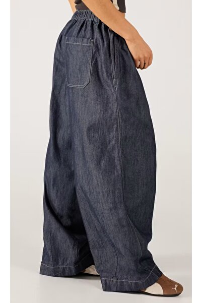 september island Marilyn Dark Navy Balloon Oversized Long Version Trousers with Waist Adjustment