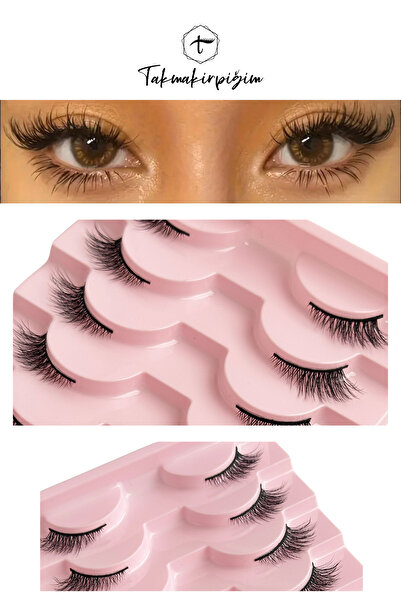 Takmakirpiğim 10 Çift Doğal Cat Eye Kedi Göz Takma İpek Kirpik Powerliner Şeffaf Kalem Yapıştırıcı