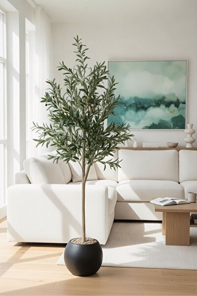 Casco شجرة زيتون صناعية أنيقة بأصيص دائري اسود 180سم