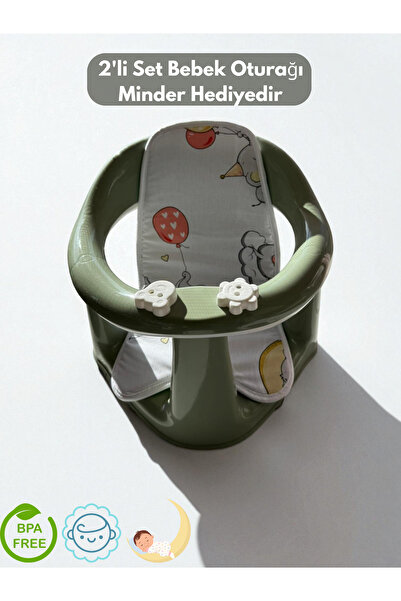 PONÇİK STORE 2'li Bebek Banyo Oturağı Ve Minder Seti - Vakum Taban Mama Oturağı, Oturak Minderi Hediye Yeşilll