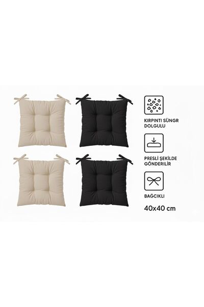 TEZKOTEKSTİL Kombin Pofidik Kare Sandalye Minderi 40 X 40 Cm Siyah-bej 4'lü