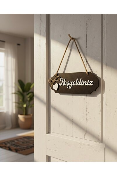 SAYILI COLLECTION Ahşap Kapı Süsü Hoşgeldiniz Kabartma Yazılı Kapı Dekor Süsü Hediyelik Ev Dekorasyon 27x9 Cm