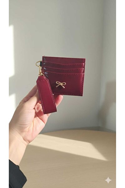 Uzs pace Bow Detailed Card Holder & Keychain - Burgundy