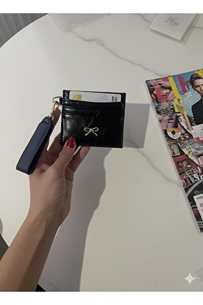 mirakuş Black Bow Detailed Keychain and Wallet - Card Holder