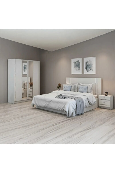 Stylish Home Complete bedroom set with 4-door wardrobe in white - SetBR-01