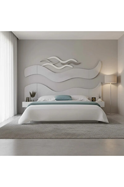 Stylish Home King bed 200x200 with wall decor and 2 modern nightstands, lighting not included - BD13-A