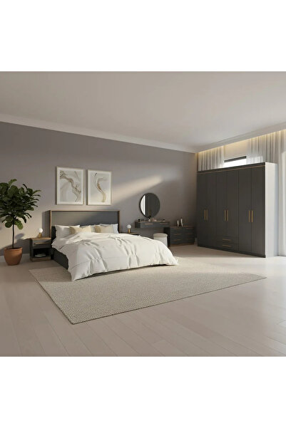 Stylish Home Modern bedroom set in gray and brown, 6 pieces - SetBR-03
