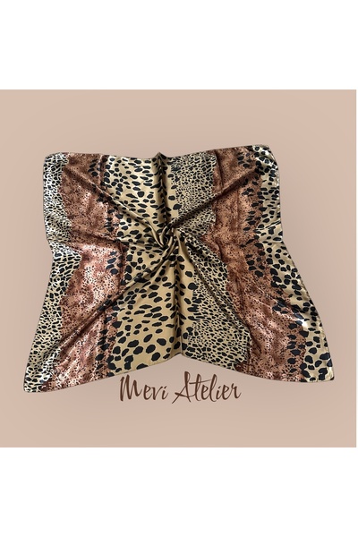 Mevi Atelier Kahverengi Leopar Desenli Fular 90 X 90