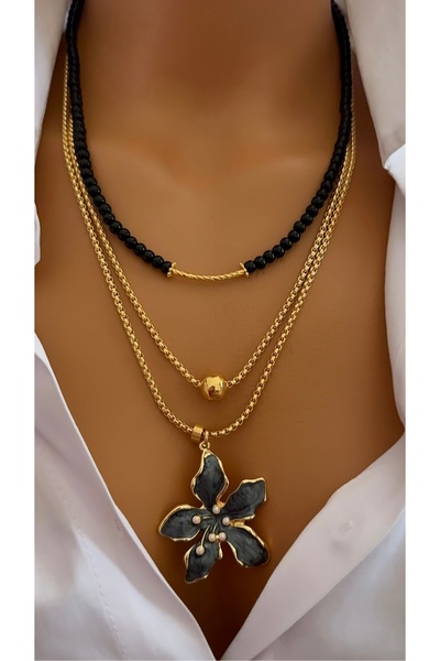 Nevaa Still Altın kaplama Zıncır cam boncuk tasarım çoklu kolye (tüm set )