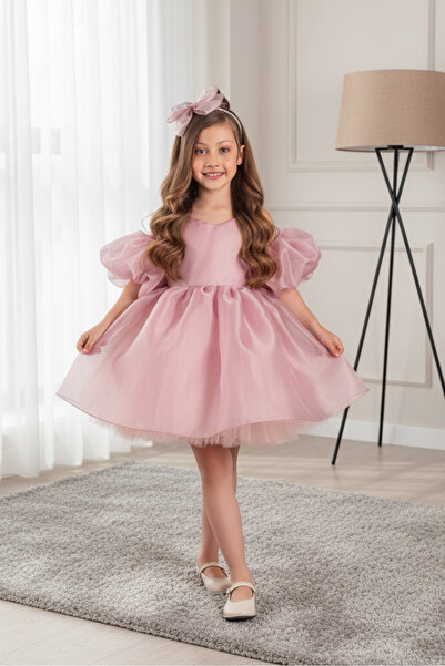 ABİYEKİDS Βραδινό φόρεμα για κορίτσια με ροζ μανίκια - ABY158