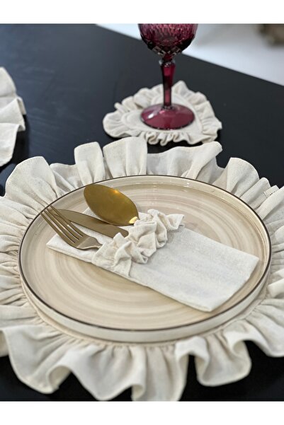 KaiAtelier غطاء شوكة وملعقة وسكين مكشكش من الكتان الطبيعي مكون من 4 قطع