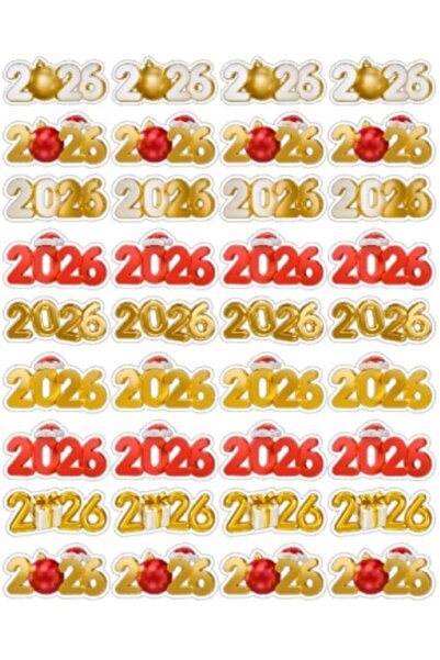 NUNUKİ 2026 Yeni Yıl Gold Sticker Seti 2,4x4,3cm Yılbaşı Noel Christmas Stick...