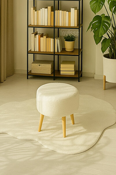 Dekoratif Beyaz yuvarlak beyaz peluş puf