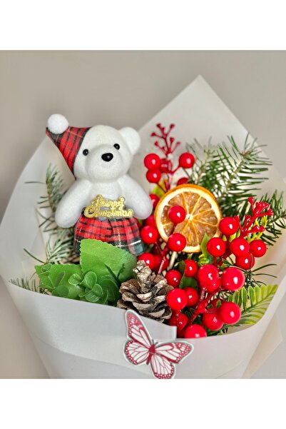 Çiçek White - Ayıcıklı Kokinalı Buketi - Yılbaşı Hediyesi - KUTULU