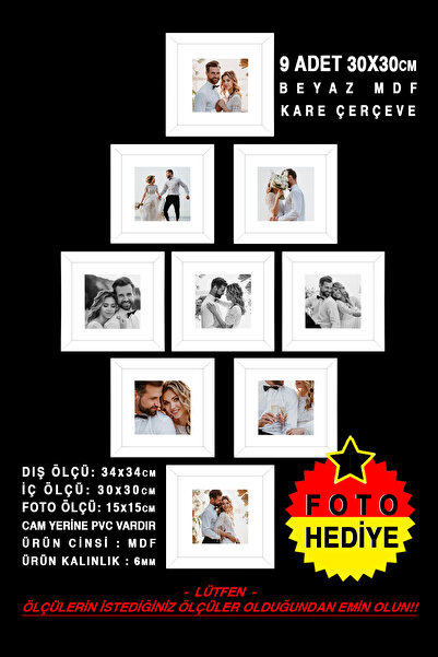 Bytwo 9 komada okvira 30x30 - beli okvir - MDF kvadratni okvir za fotografije
