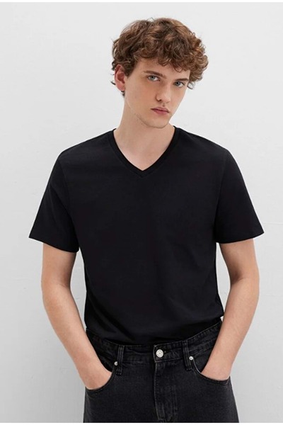Mavi 061748 Stretch V-Neck Basic T-Shirt Men's T-Shirt Black