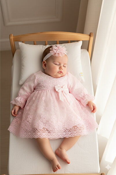 Miniday Baby Kız Bebek Mevlütlük Elbise Bandanalı Dantelli