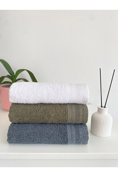 towboo مناشف يد ووجه قطنية صديقة للبيئة، 3 قطع، 50×80 سم (أخضر داكن، رمادي دا...