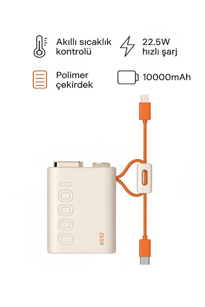 DEANB Mini Powerbank 22.5W PD Hızlı Şarj Type-C & Lightning Kablolu LED Göste...