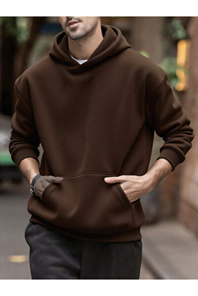 Relax family xf Men's Solid Color Hooded Sweatshirt Oversize Cotton Lined 3 Thread Winter Anti-Pilling