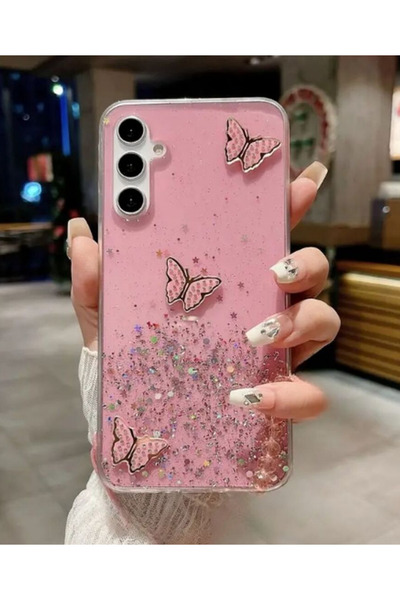 Rivor Samsung Galaxy S23 FE Kılıf Kamera Çıkıntılı Simli Kelebek Kabartmalı D...