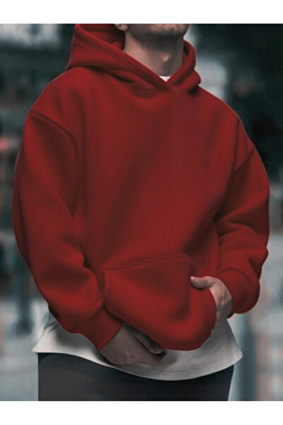 Relax family xf Men's Solid Color Hooded Sweatshirt Oversize Cotton Lined 3 Thread Winter Anti-Pilling