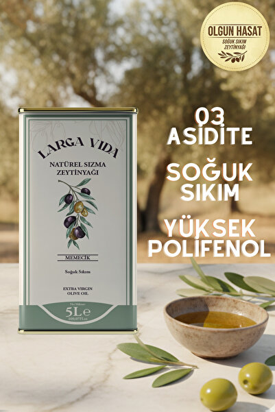 Natürel Sızma Zeytinyağı Memecik Zeytini Premium Soğuk Sıkım Olgun Hasat 5lt