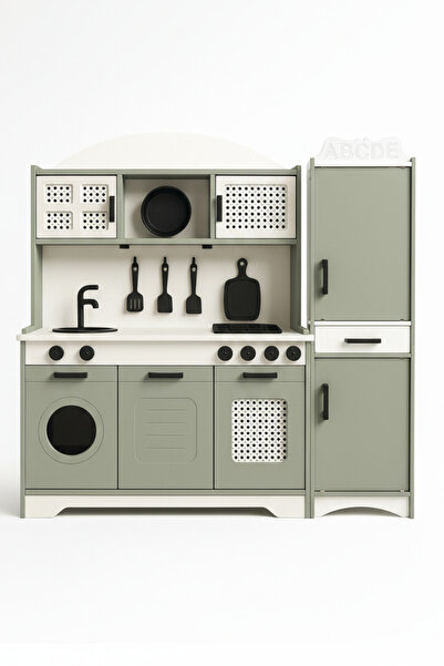 hedefixtoys Ahşap Oyuncak Mutfak Seti + Buzdolabı – Yeşil – 2’li Büyük Oyun S...