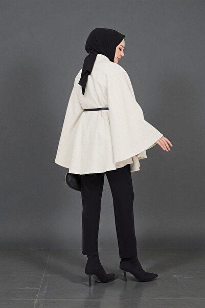 Cochines Γυναικεία κρεμ χρυσή μπροσούρα με κουμπιά και ζώνη ψηλός λαιμός Μαύρο καστανό χρώμα Τουνίκ Μακρύ Πόντσο