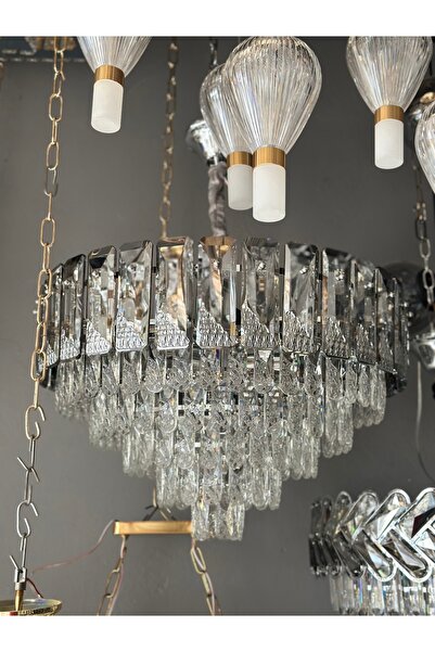 Led YENİ MODEL 60 CM LÜX KRİSTAL SALON AVİZESİ KROM İTHAL KASA