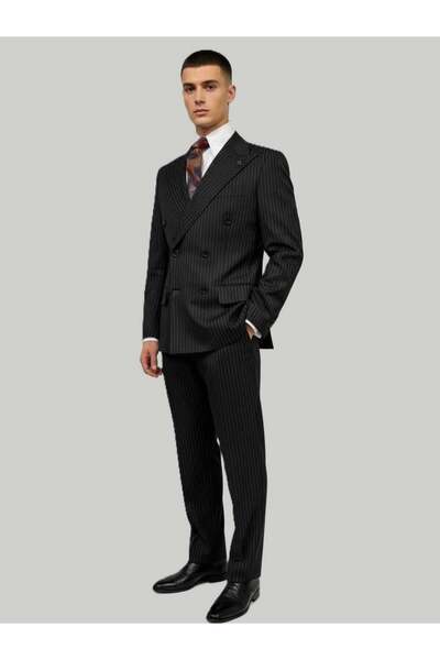 HERMOSE بدلة سوداء عصرية بخطوط مزدوجة الصدر