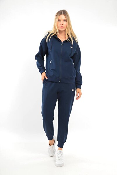 SOCCER Large Size Ribbed Hooded Women's Sweat Set - 21649