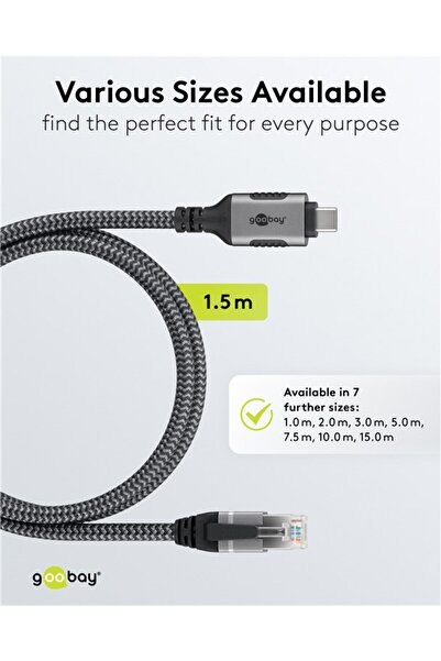 goobay Ethernet LAN cable USB-C 3.1 to RJ45 1.5m Cat6 compatible also for Apple Thunderbolt 3 black 70