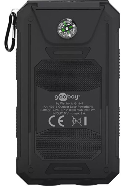 goobay Solar PowerBank 8000mAh with LED flashlight, compass, shockproof and waterproof