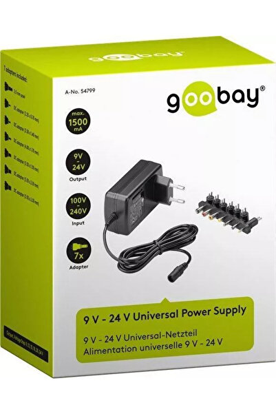 goobay Universal switching power supply 9-24V 1500mA 9 sockets