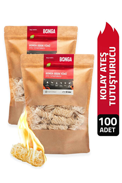 BONGA Mangal Ve Ateş Tutuşturucu 100 Adet 1400 gr - Jel Ve Çıra Alternatifi Doğal Odun Yünü