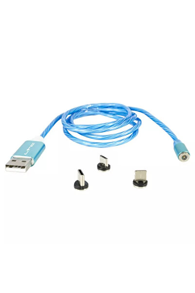 OEM Cable 1m 3in1 USB TYPE C iPhone Micro USB blue LED lighting