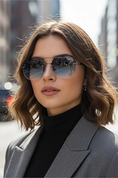 Kapin Reway Altıgen Çerçevesiz Tasarım Unisex Güneş Gözlüğü - Lacivert