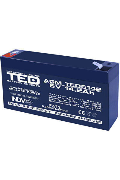 TED Acumulator AGM VRLA plumb acid 6V 14.2A 151x50xh95mm F2 Battery Expert Holland TED003034 5949258
